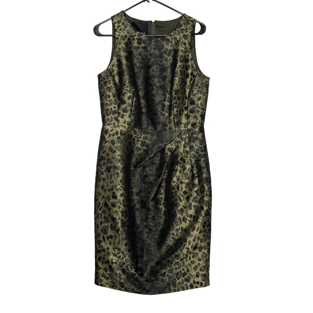 Carlisle Black Label Womens 8 Leopard Print Black Olive Sheath Sleeveless Dress